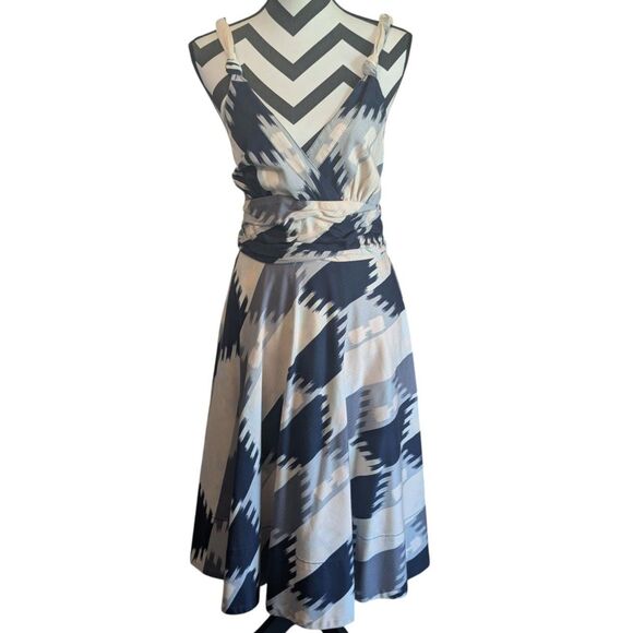 Marc by Marc Jacobs 8 Gray Ikat Abstract Print Wrap Midi Dress - Picture 2 of 6